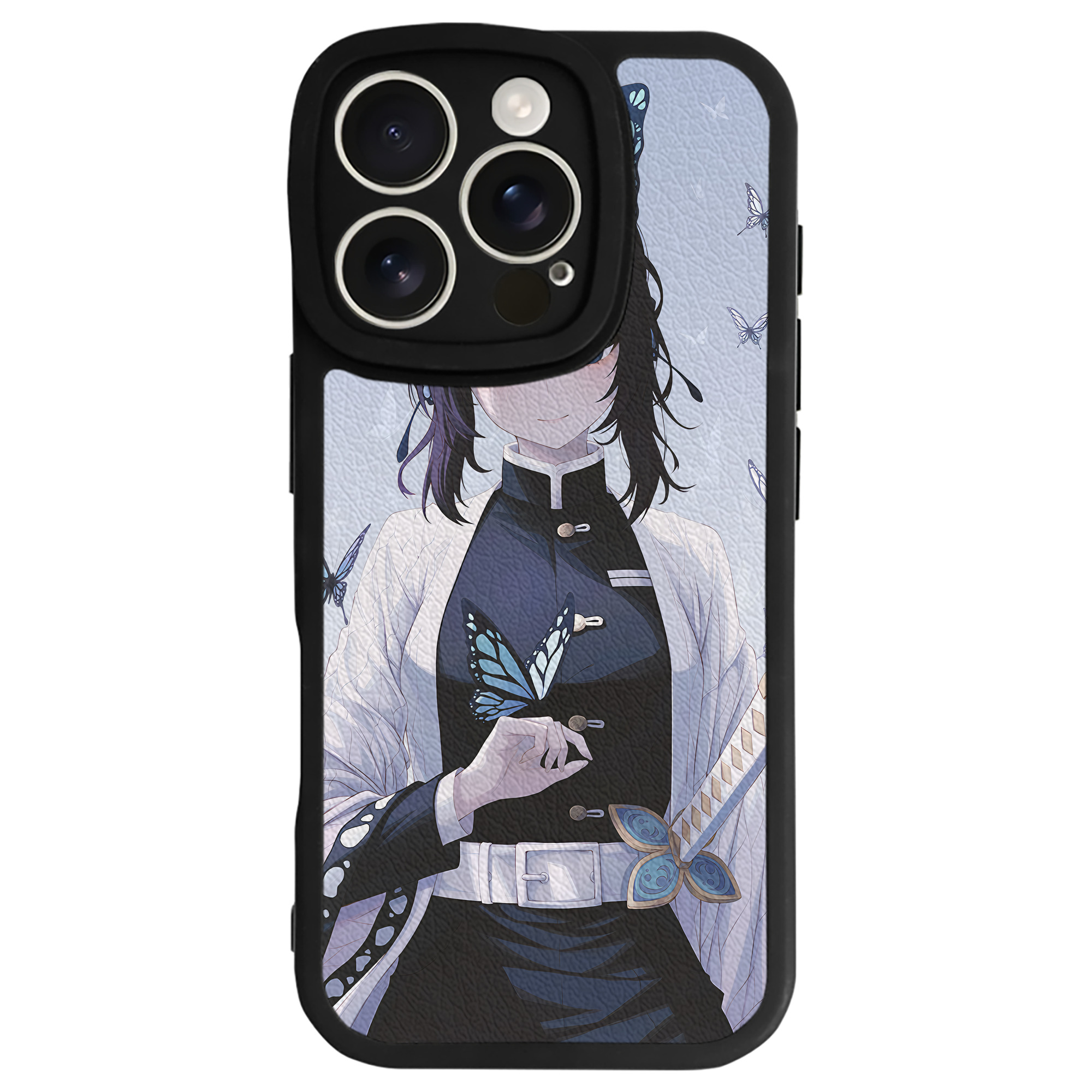 （画像用） 鬼滅の刃（きめつのやいば）蟲柱-胡蝶 しのぶ／こちょう しのぶ Kochou Shinobu 【iPhone 16シリーズ対応】シリコンスマホケース（レザー調） 材質：シリコン
